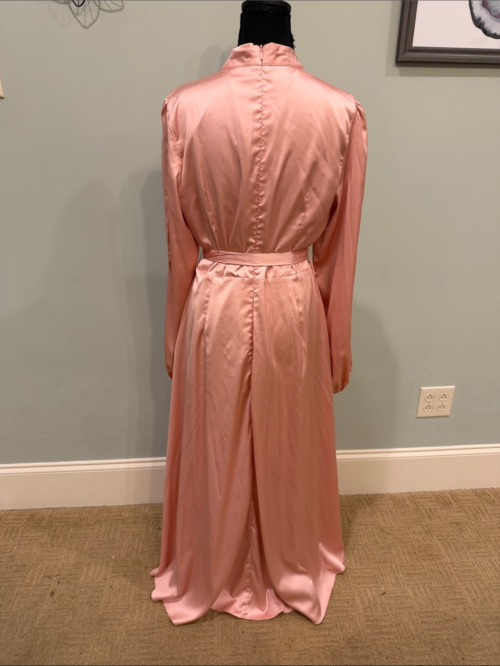 Cider Blush Pink Long-Sleeve Midi Dress with Tie Waist-NWOT - Picture 5 of 5